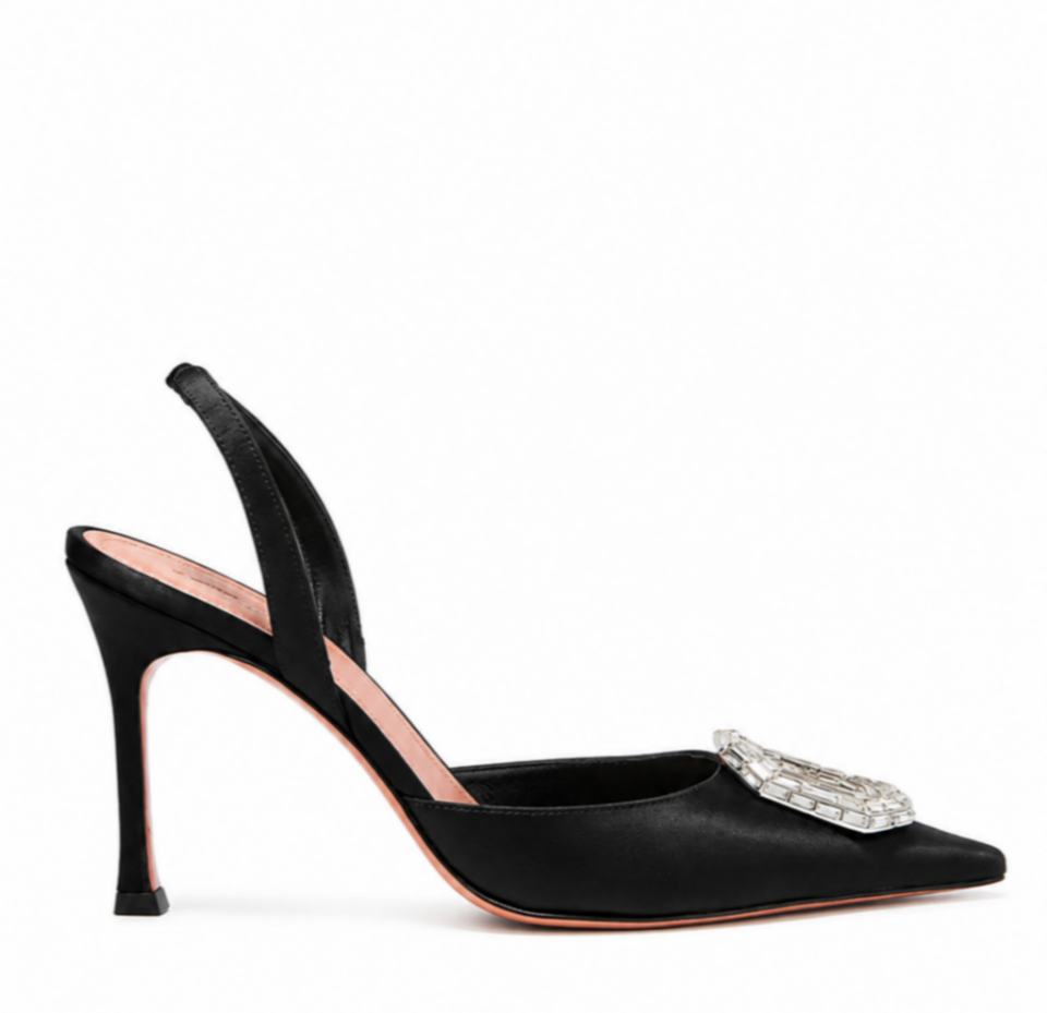 Siyah Saten Taşlı 10Cm Stiletto