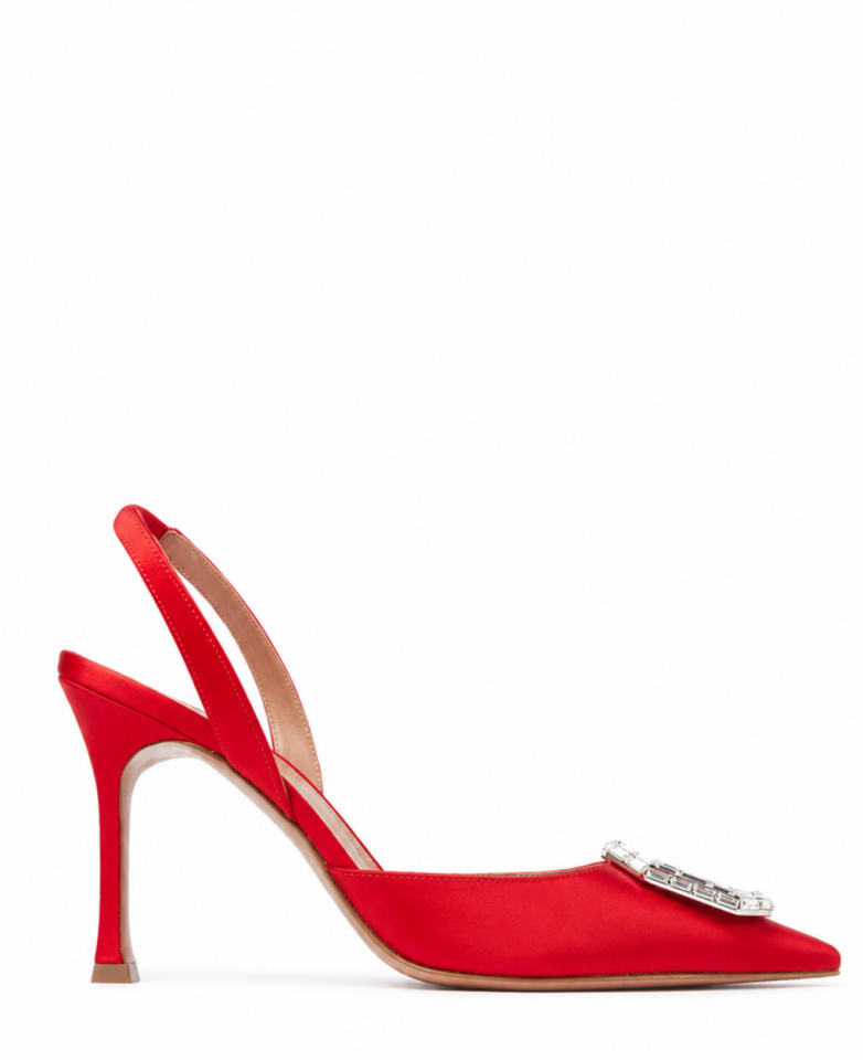 Kırmızı Saten Taşlı 10Cm Stiletto