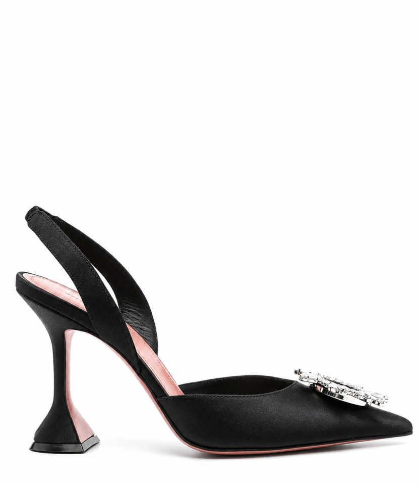 Siyah Saten Taşlı 10Cm Stiletto