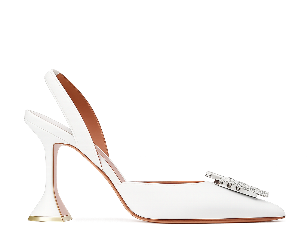 Beyaz Saten Taşlı 10Cm Stiletto