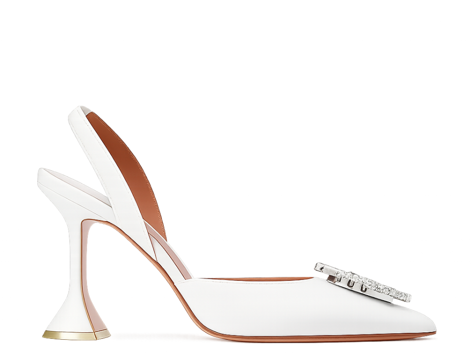 Beyaz Saten Taşlı 10Cm Stiletto