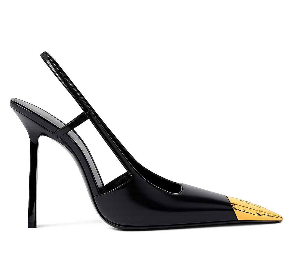 Siyah Deri Metal Burunlu 11CM Stiletto
