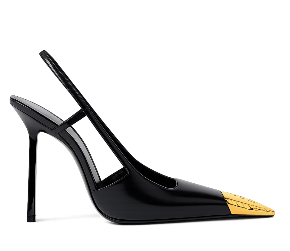 Siyah Deri Metal Burunlu 11CM Stiletto