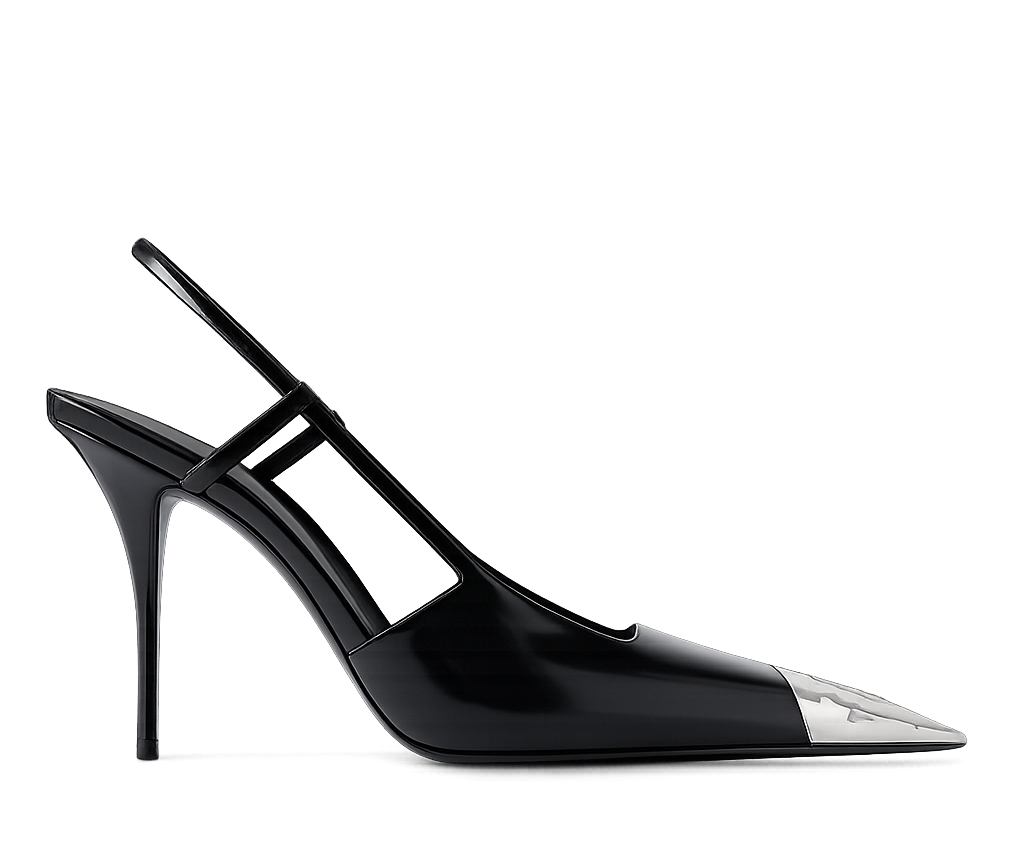Siyah Deri Metal Burunlu 9CM Stiletto