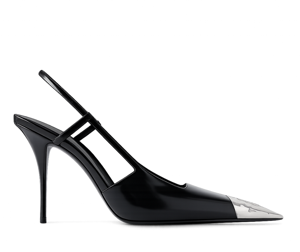 Siyah Deri Metal Burunlu 9CM Stiletto