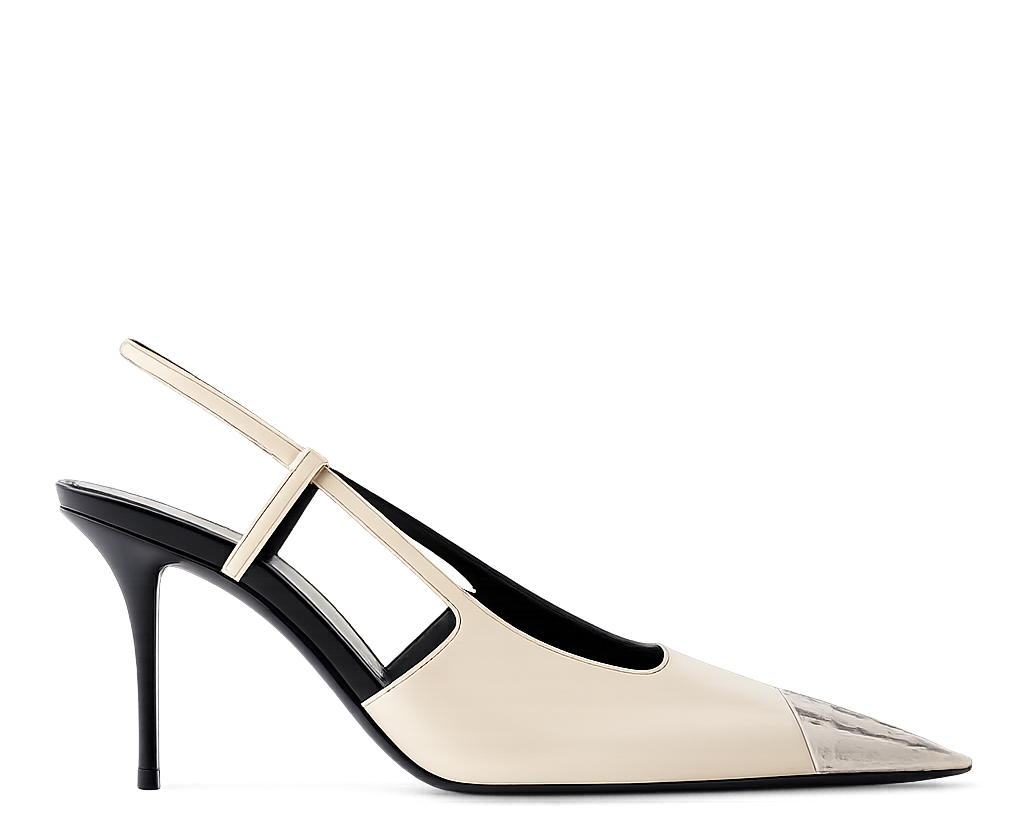 Krem Deri Metal Burunlu 9CM Stiletto