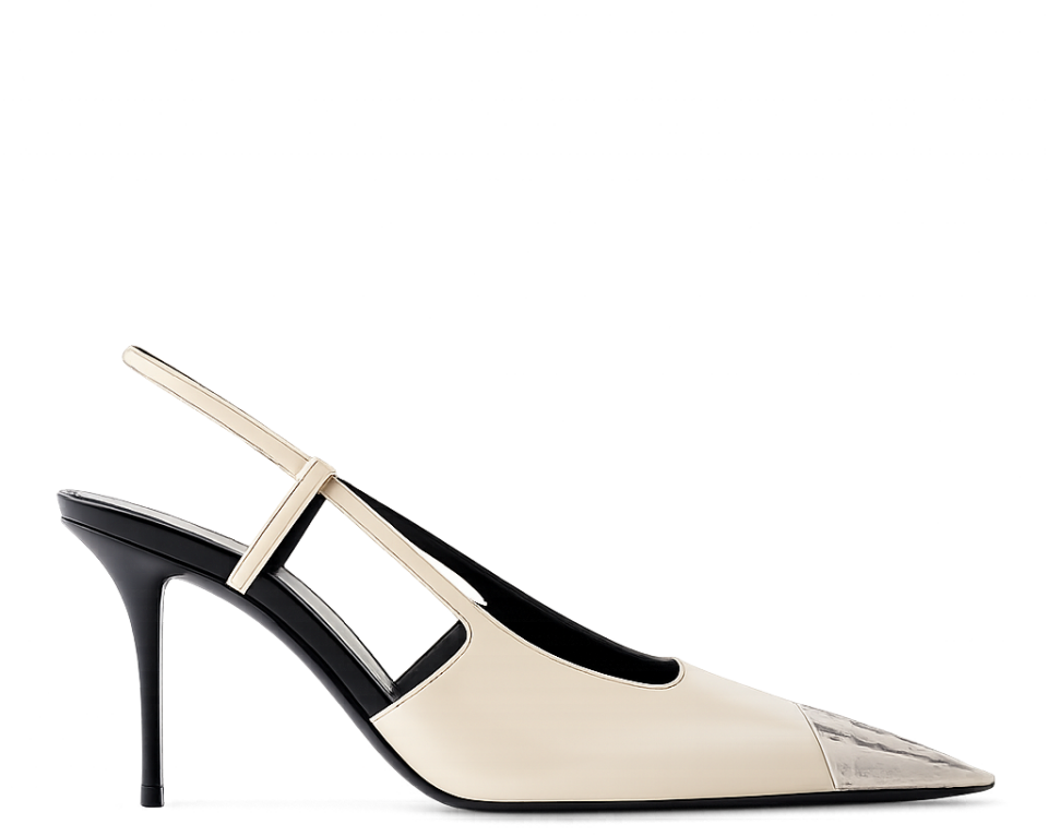 Krem Deri Metal Burunlu 9CM Stiletto