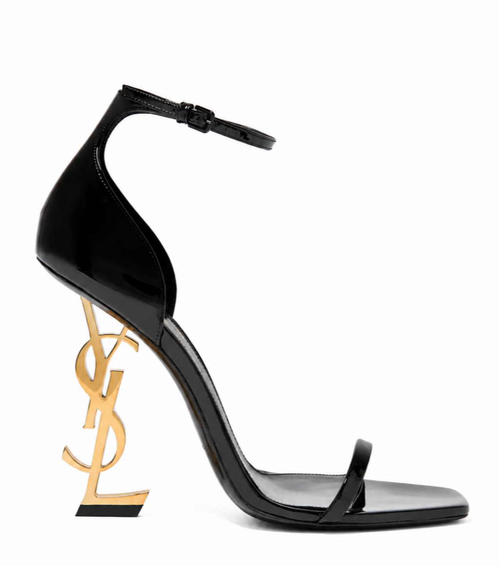 Siyah Rugan Gold Metal Topuk 11CM Sandalet